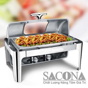 nồi buffet hâm thức ăn sacona hình chữ nhật nắp kiếng
