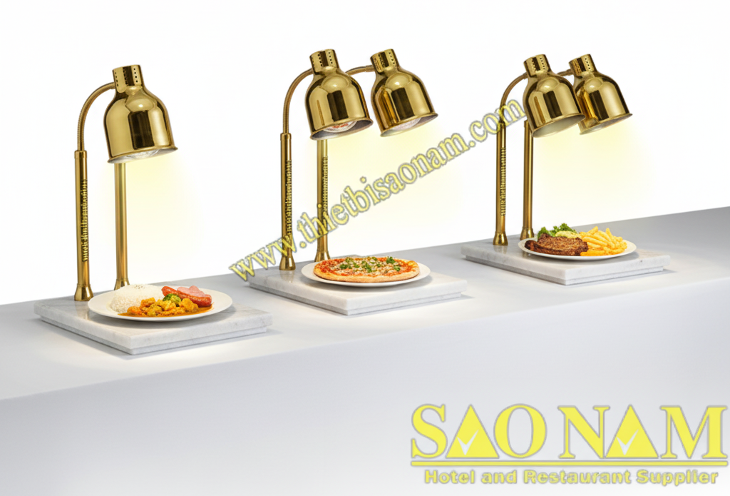 Đèn hâm inox vàng 2 bóng đế đá: Khi sự sang trọng hội tụ cùng công năng