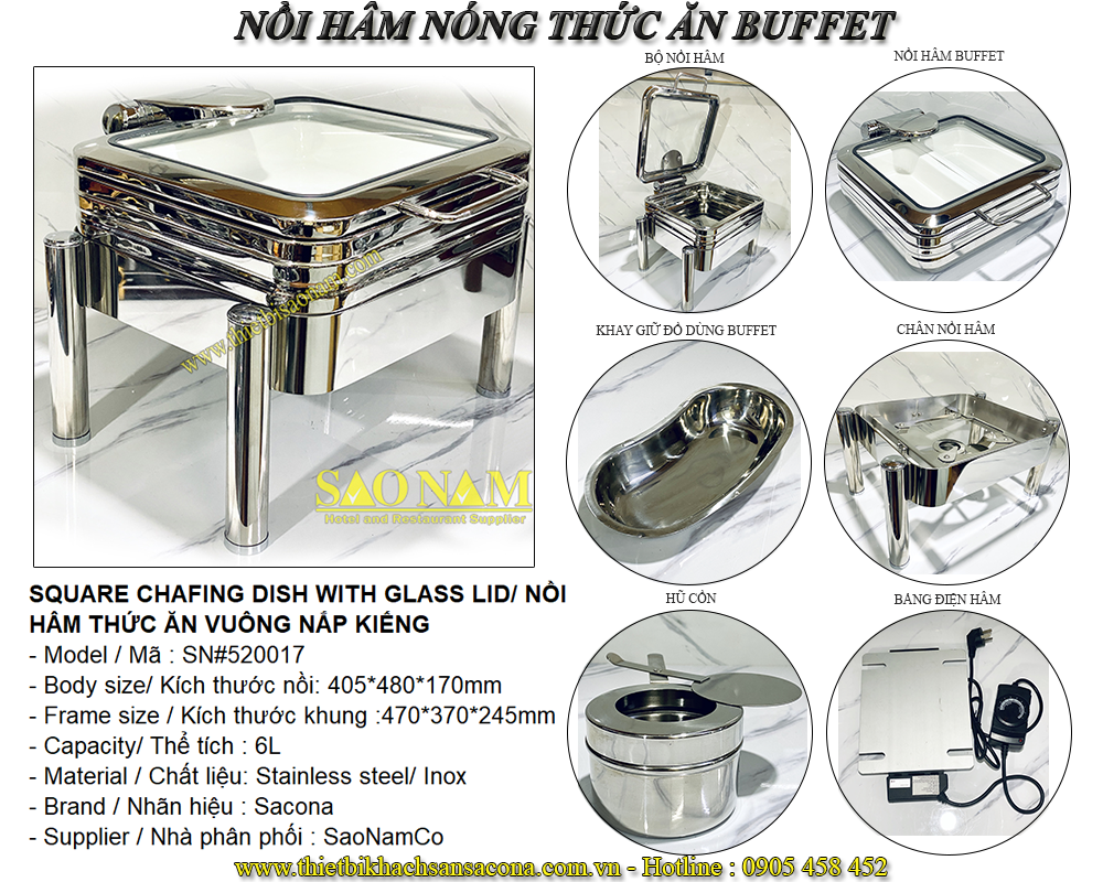 NỒI HÂM THỨC ĂN VUÔNG NẮP KIẾNG SN#520017