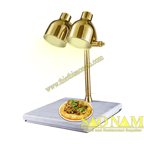 SN#520813 – Đèn hâm nóng 2 bóng kép inox mạ vàng đế đá trắng