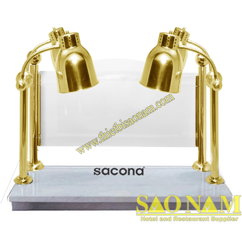 N#520820 – Đèn hâm nóng 4 bóng inox mạ vàng mặt đá chữ nhật trắng
