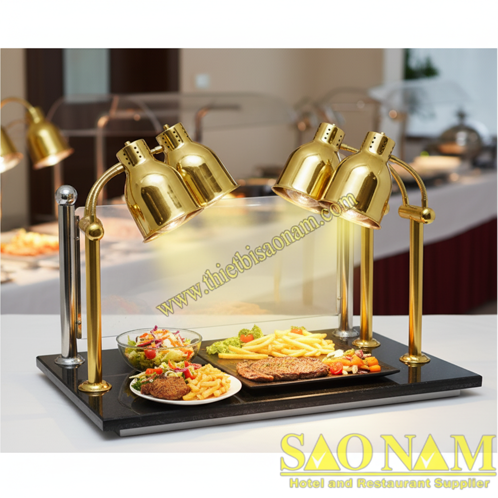 Đèn Hâm Nóng Thức Ăn Inox Vàng Đế Đá