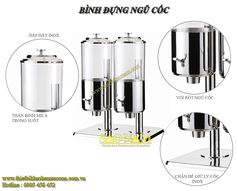 Bình đựng ngũ cốc 2 ngăn inox: Giải pháp tối ưu cho bữa sáng buffet đa dạng